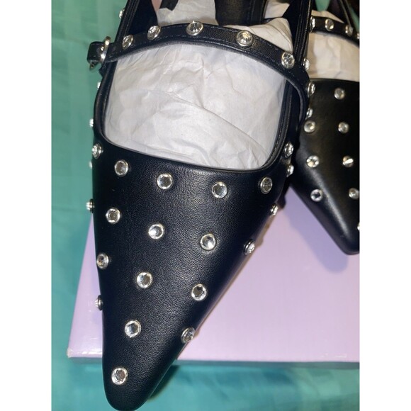Madden Girl Women’s Black Krystal -R Sling back Kitten Heels w/ Jewel Studs 8.5 - Picture 10 of 11